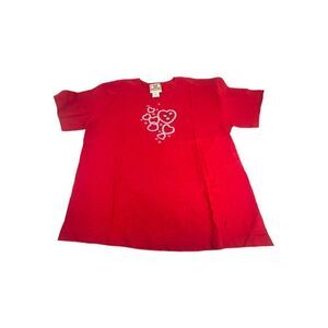 Vintage Top Stitch Morning Sun Woman’s Red T-Shirt Large W/ Hearts Embroidered